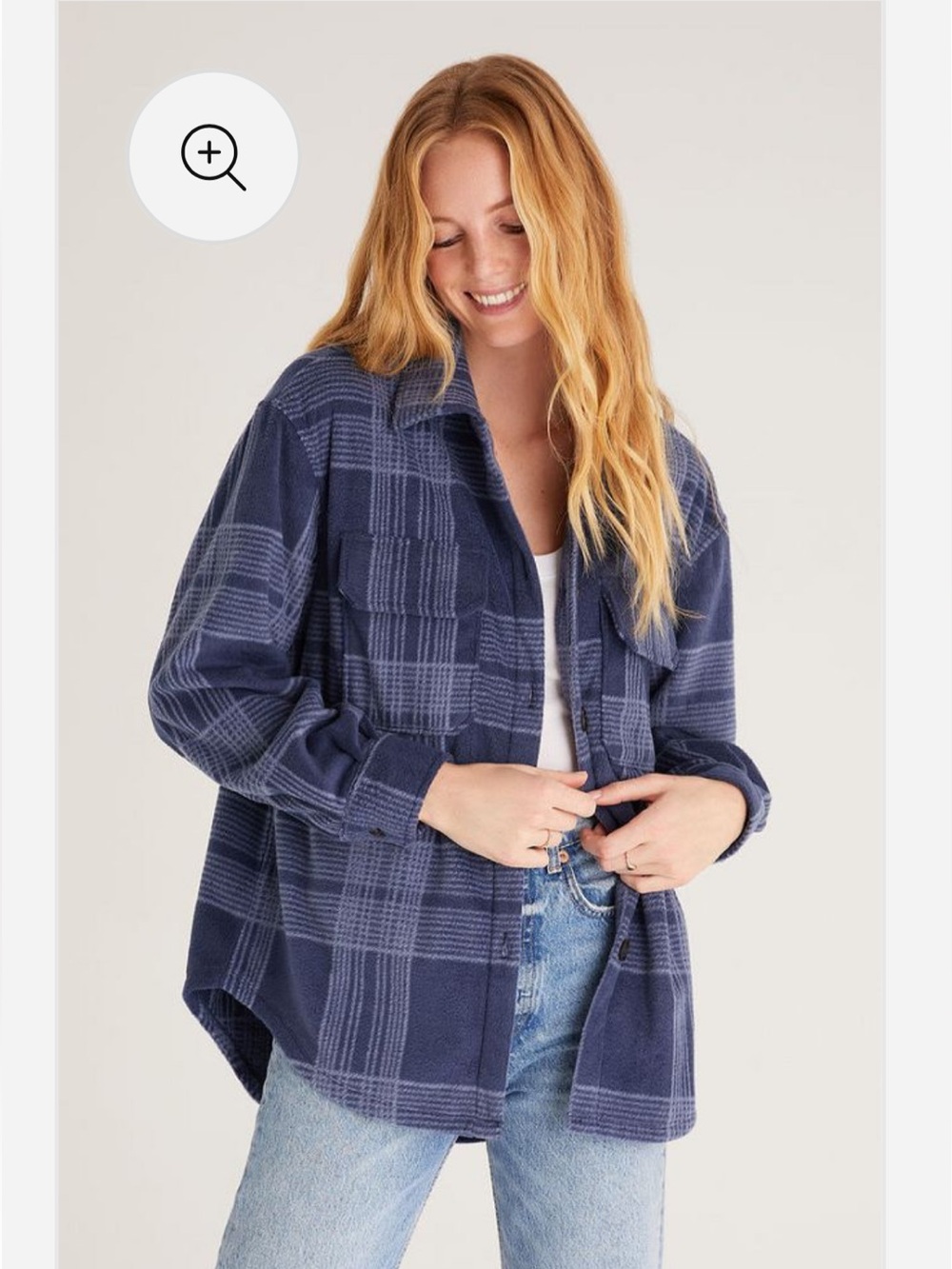 Z Supply Tucker Fleece Navy Plaid Shacket Button Up Shirt Jacket Size Small